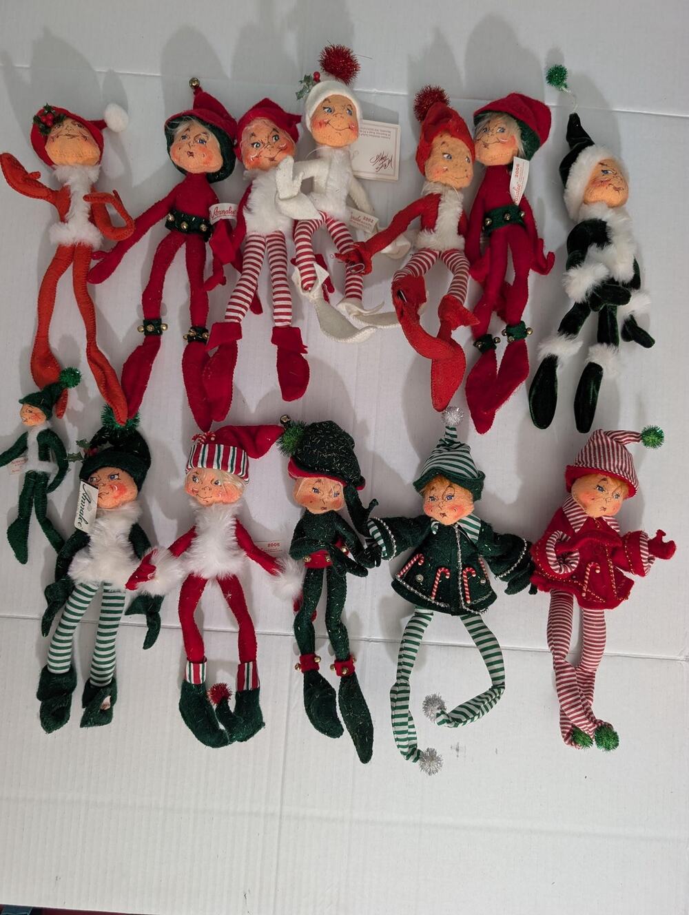 Vintage Annalee Christmas Elves Huge Collection, Lot of 13 Poseable